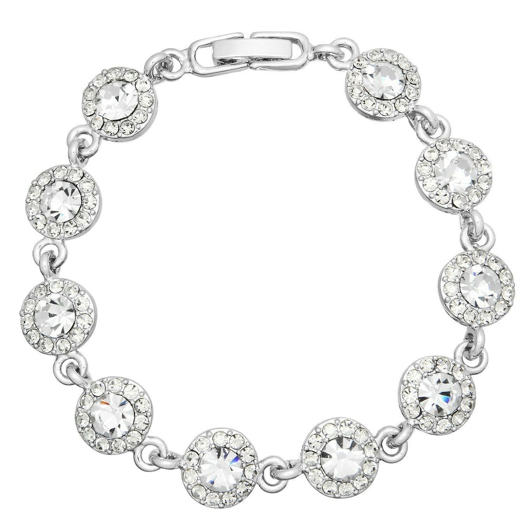 Crystal Bracelet Circle Pave Rhinestones Chain Link Clasp 7"L Clear Evening Glam - PalmTreeSky