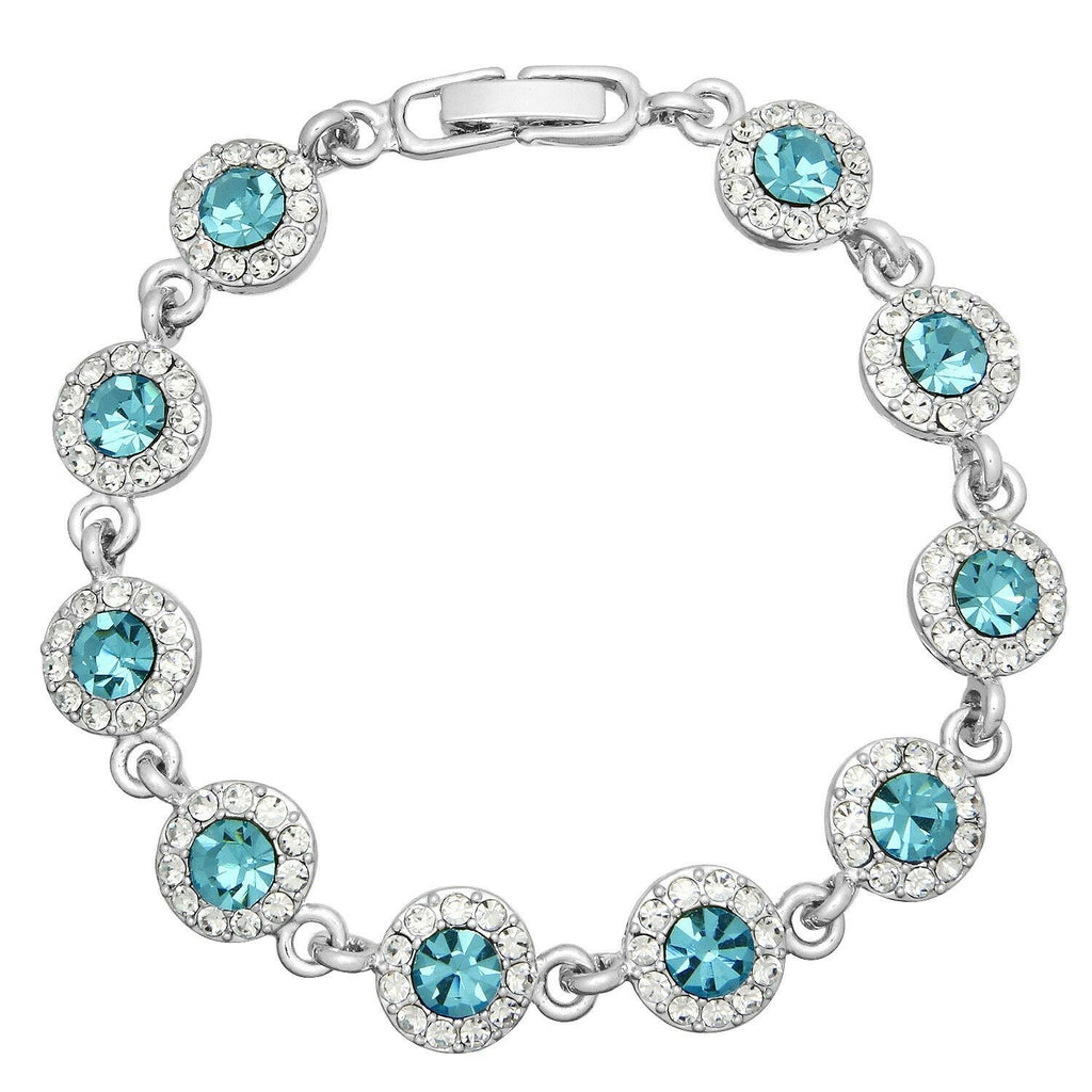 Crystal Bracelet Circle Pave Rhinestones Chain Link Clasp 7"L Aqua Evening Glam - PalmTreeSky