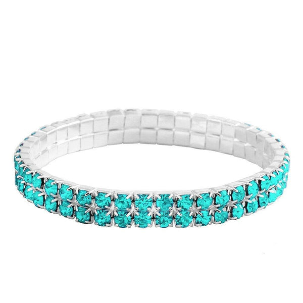 Rhinestone Bracelet Stretch Bangle 2 Row Crystal Pave Evening Event Dress AQUA - PalmTreeSky