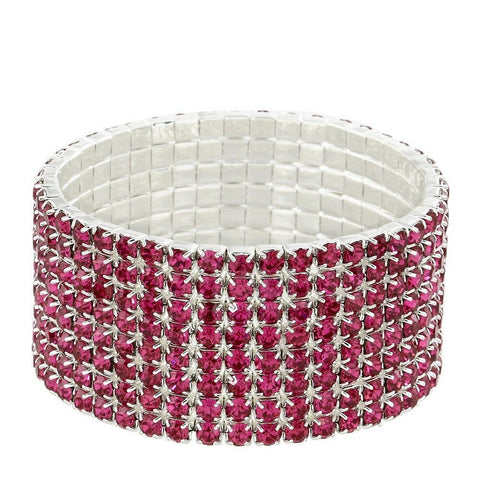 Rhinestone Bracelet Stretch Bangle 8 Row Crystal Pave Evening Event Dress FUCHSI - PalmTreeSky