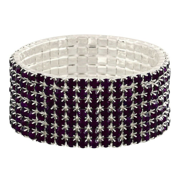 Rhinestone Bracelet Stretch Bangle 7 Row Crystal Pave Evening Event Dress PURPLE - PalmTreeSky