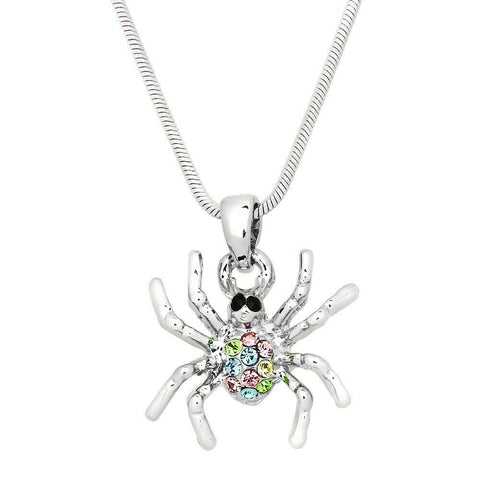 Halloween Jewelry Spider Necklace Small Charm Pave Rhinestone Costume SILVER MUL - PalmTreeSky