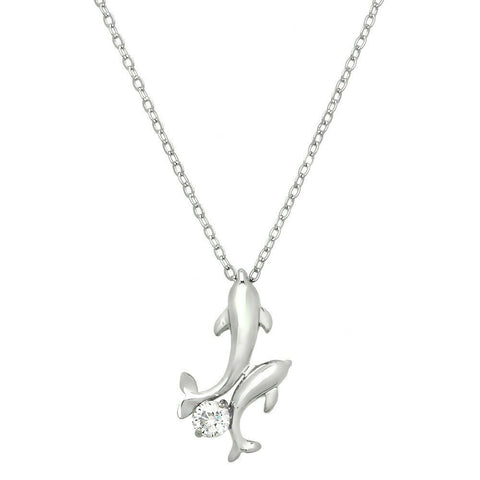 Dolphin Necklace Double Dolphins Clear Crystal Stone Beach Sea Life Gift Jewelry - PalmTreeSky