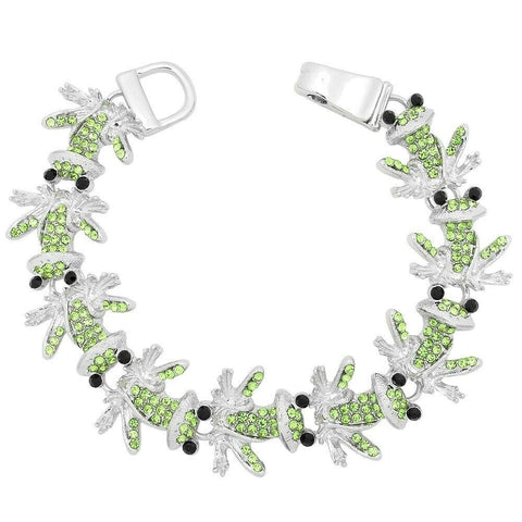 Frog Bracelet Crystal Rhinestones Sea Turtle Animal Magnetic Clasp SILVER GREEN - PalmTreeSky