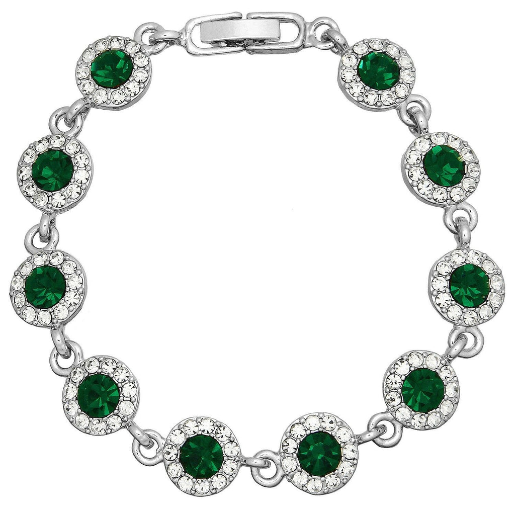 Crystal Bracelet Circle Pave Rhinestones Chain Link Clasp 7"L Dark Green Evening - PalmTreeSky