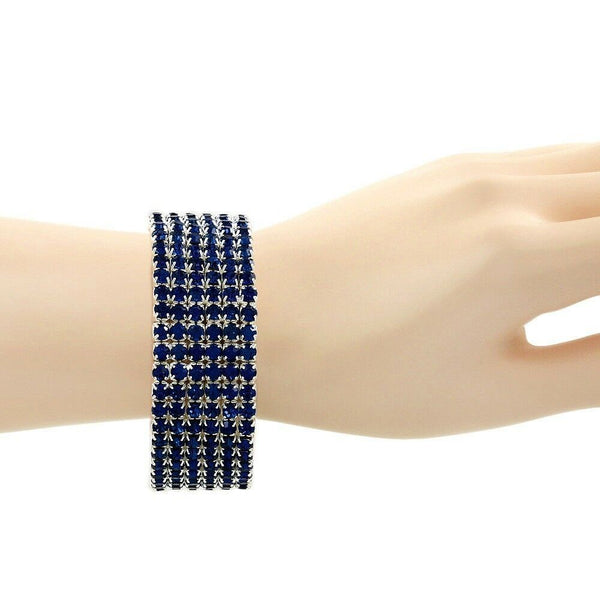 Rhinestone Bracelet Stretch Bangle 6 Row Crystal Pave Evening Event Dress MO BLU - PalmTreeSky