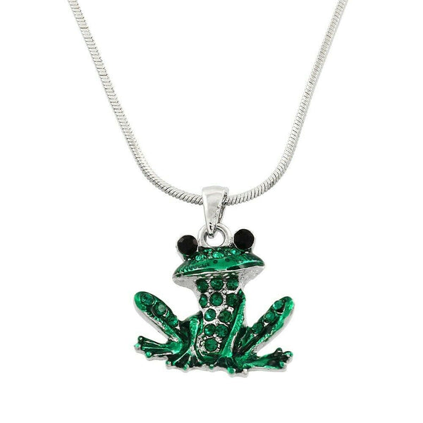 Frog Necklace Crystal Rhinestones Enamel Sea Animal Charm Pendant Leap SIL GREEN - PalmTreeSky