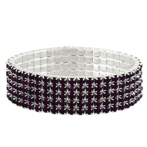 Rhinestone Bracelet Stretch Bangle 5 Row Crystal Pave Evening Event Dress PURPLE - PalmTreeSky