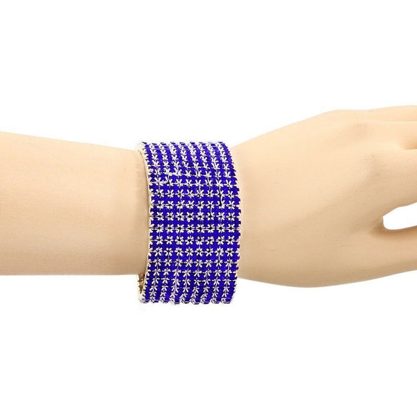 Rhinestone Bracelet Stretch Bangle 9 Row Crystal Pave Evening Event Dress B BLUE - PalmTreeSky