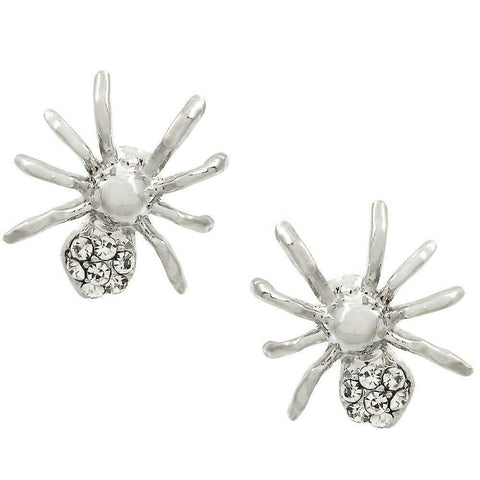 Halloween Jewelry Spider Earrings Post Stud Pave Rhinestone Costume SILVER CLR - PalmTreeSky