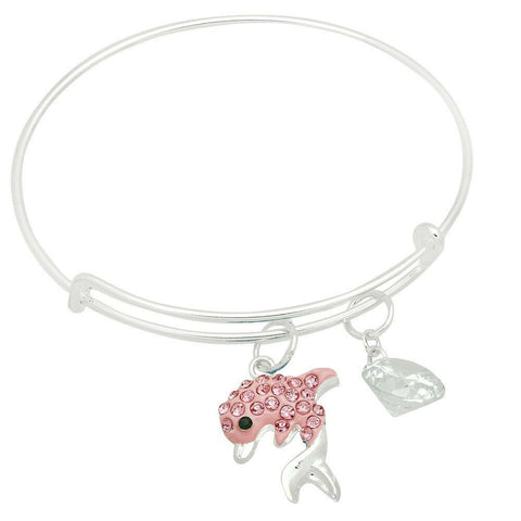 Dolphin Bracelet Adjustable Bangle Crystal Charm Sea Life Starfish Silver Pink - PalmTreeSky