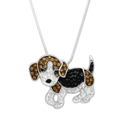 Dog Charm Necklace Pet Doggie Animal Friend Crystal Rhinestones SILVER BLACK WHT - PalmTreeSky