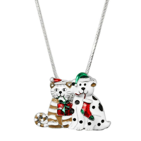 Dog Necklace Christmas Charm Puppy Wreath Stocking Candy Cane Silver Red Green - PalmTreeSky