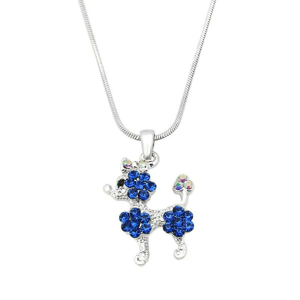 Dog Charm Necklace Pet Animal Puppy Flower Rhinestones SILVER BLUE Chihuahua - PalmTreeSky