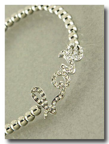 Love Bracelet Script Pave Rhinestone Beaded Forever Heart Valentine Gift SILVER - PalmTreeSky