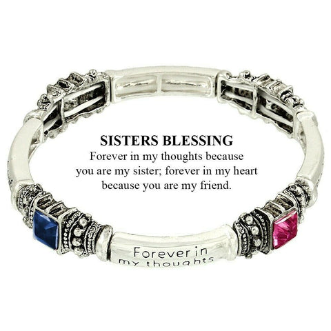 Sisters Blessing Bracelet Stretch My Friend SILVER MULTI Faith Quote Jewelry - PalmTreeSky