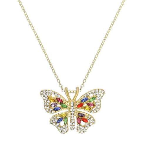 Butterfly Necklace Crystal Pave Rhinestones Metal Flower GOLD MULTI Bug Insect - PalmTreeSky