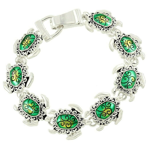 Turtle Bracelet Sea Sand Magnetic Clasp SILVER GREEN Swirl Ocean Swim Jewelry - PalmTreeSky