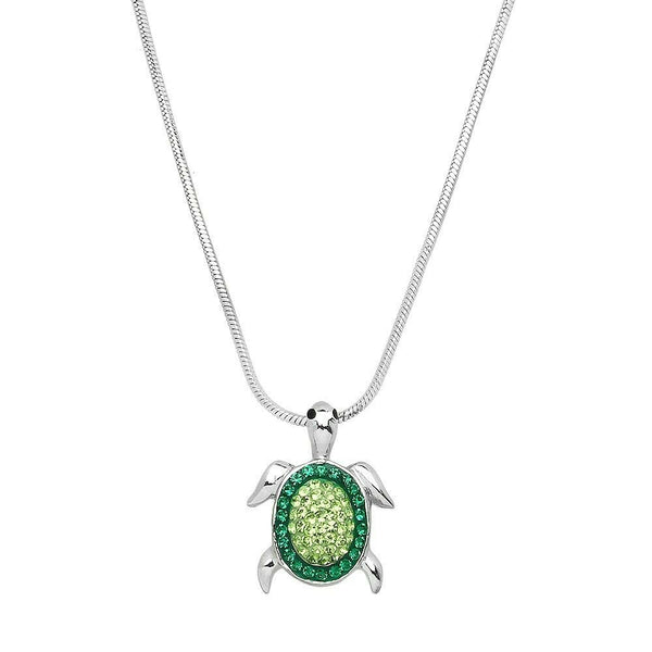 Turtle Necklace Pendant Charm Snake Chain Sea Life Crystal GREEN SILVER Jewelry - PalmTreeSky