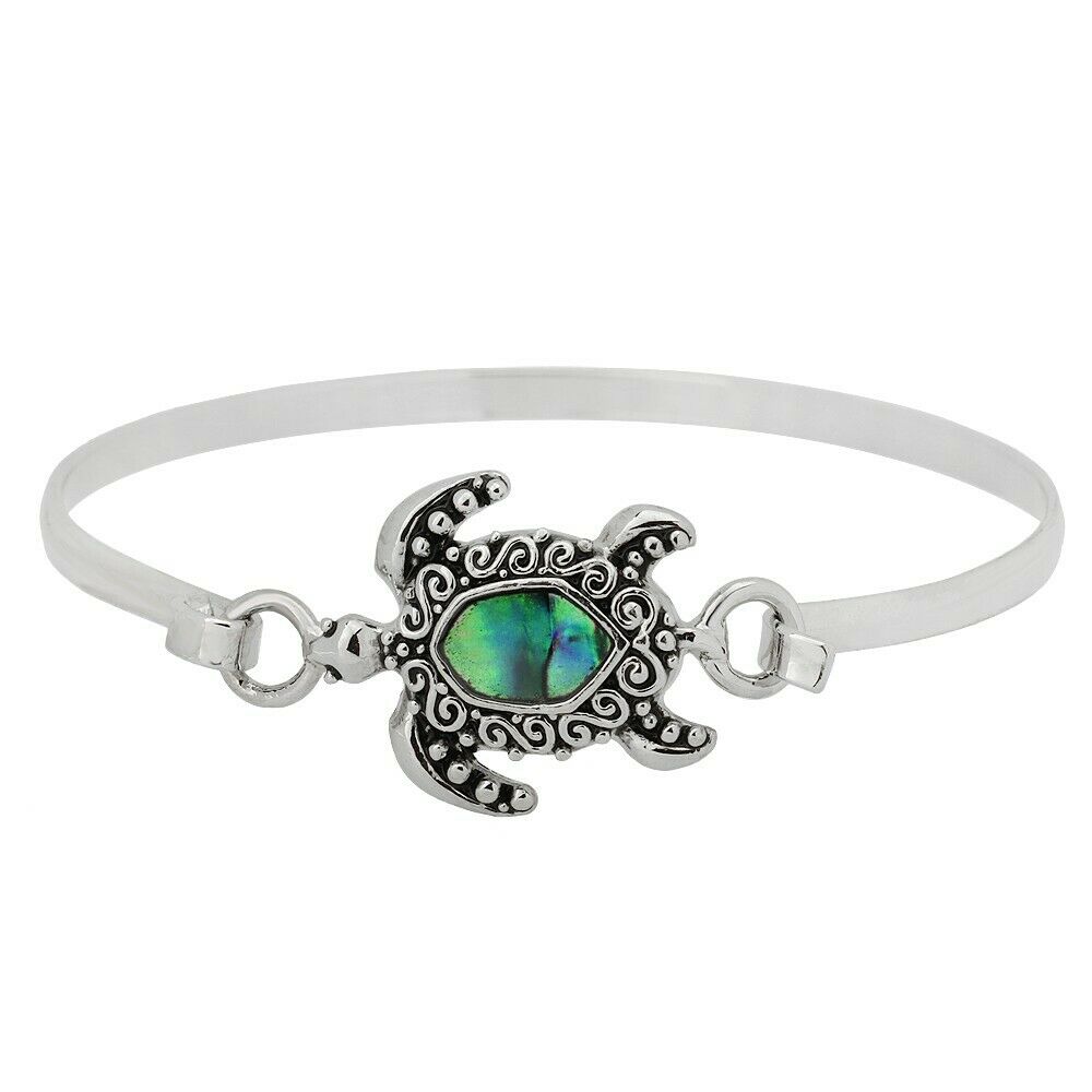 Abalone Shell Bracelet Thin Bangle Filigree Swirl Sea Turtle Sand ABALONE SILVER - PalmTreeSky