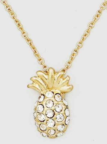 Pineapple Necklace Tiny Simple Pendant Pave Rhinestone Fruit Tree Welcome GOLD - PalmTreeSky