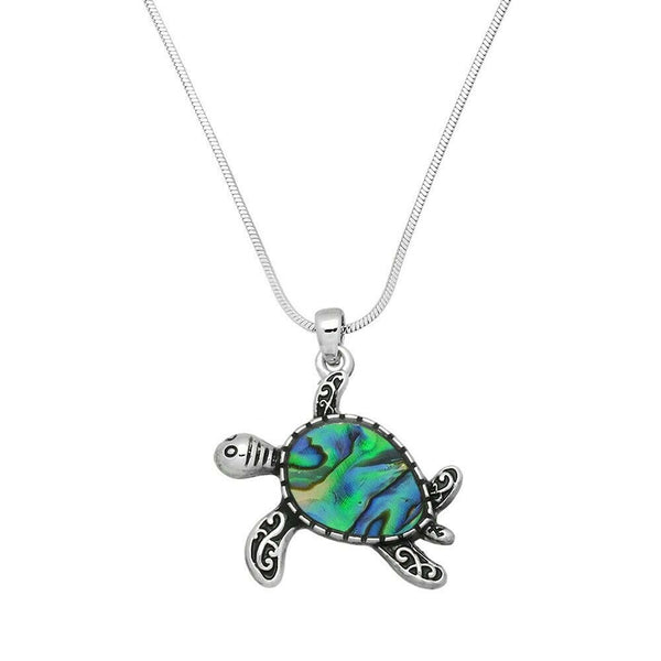 Turtle Necklace Pendant Charm Snake Chain Sea Shell ABALONE SHELL SILVER Jewelry - PalmTreeSky