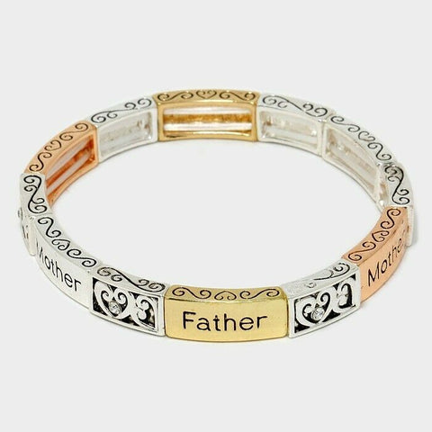 Mother Father Bracelet ROSE GOLD SILVER Rhinestone Love Filigree Message Jewelry - PalmTreeSky