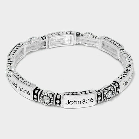 John 3:16 Bracelet Psalm Prayer Rhinestone Love Religious Cross Jewelry SILVER - PalmTreeSky