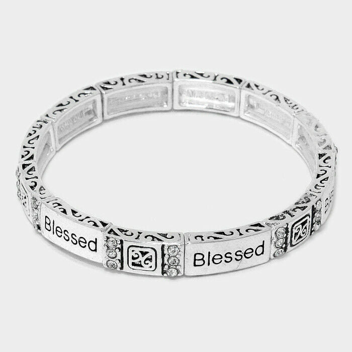 Blessed Bracelet Prayer Psalm Rhinestone Religious Cross Church Jewelry SILVER - PalmTreeSky