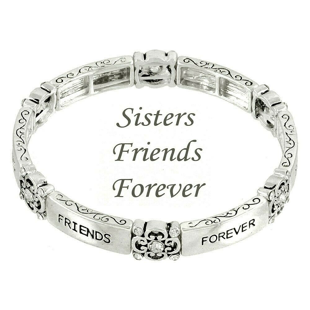 Friend Sister Bracelet Friends Forever Sisters Bangle Stretch Love Family SILVER - PalmTreeSky