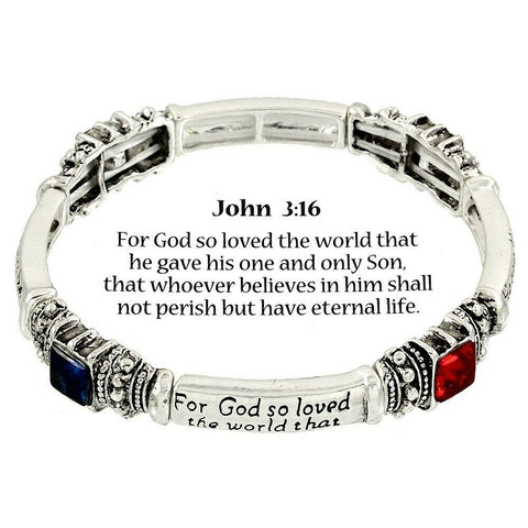 John 3:16 Bracelet Blessing Stretch For God So Loved World SILVER MULTI Jewelry - PalmTreeSky