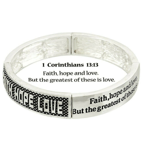 Corinthians 13:13 Bracelet Stretch Bangle 1/2"W Prayer Faith Hope Love Jewelry - PalmTreeSky