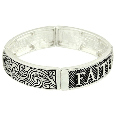 Corinthians Bracelet Stretch Bangle 1/2"W Prayer Faith Swirl Heart Religious - PalmTreeSky