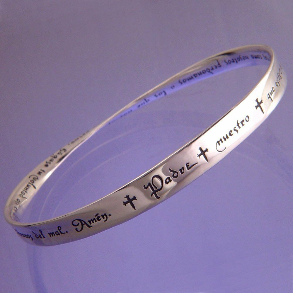 Lords Prayer SPANISH Bracelet Bangle Inspirational Message STERLING SILVER Faith - PalmTreeSky