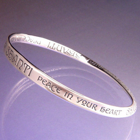 Shanti Bracelet Bangle Inspirational Message STERLING SILVER Peace Heart Mind - PalmTreeSky