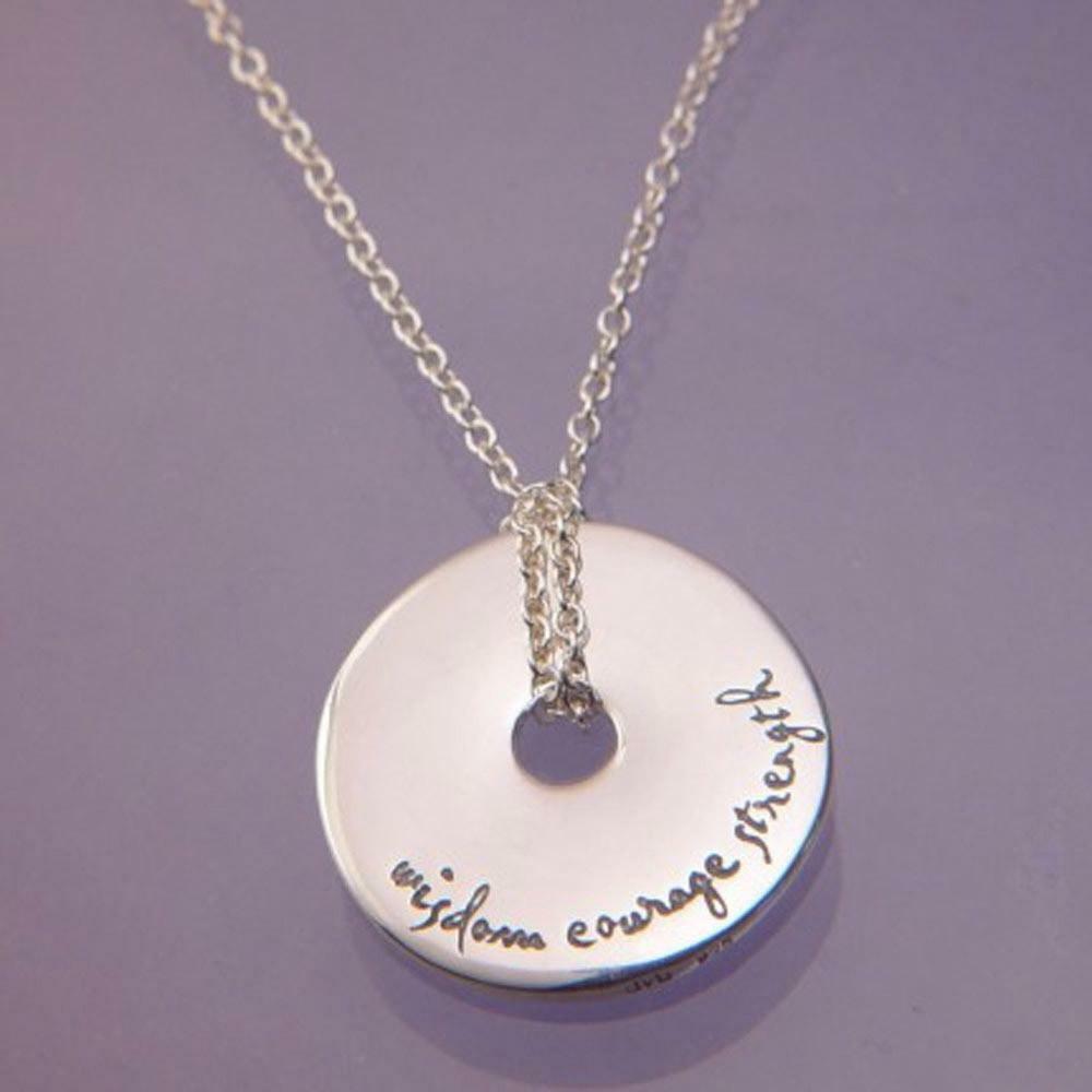 Wisdom Courage Strength Necklace Engraved Message Quote STERLING SILVER Serenity - PalmTreeSky