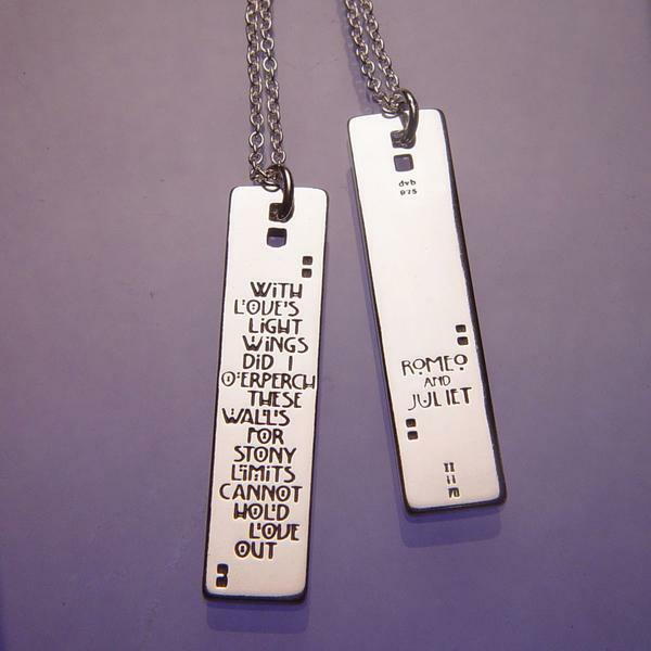 Romeo & Juliet Necklace Engraved Religious Quote STERLING SILVER Shakespeare - PalmTreeSky
