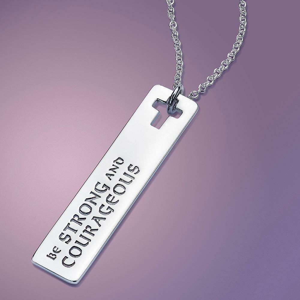 Strong and Courageous Necklace Engraved Message Quote STERLING SILVER Joshua 1:9 - PalmTreeSky