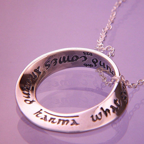 Karma Necklace Engrave Inspiration What Goes Around Comes Around STERLING SILVER - PalmTreeSky