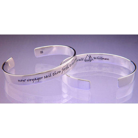 Seek and Find Bracelet Cuff Bangle Walt Whitman Now Voyager Sail STERLING SILVER - PalmTreeSky