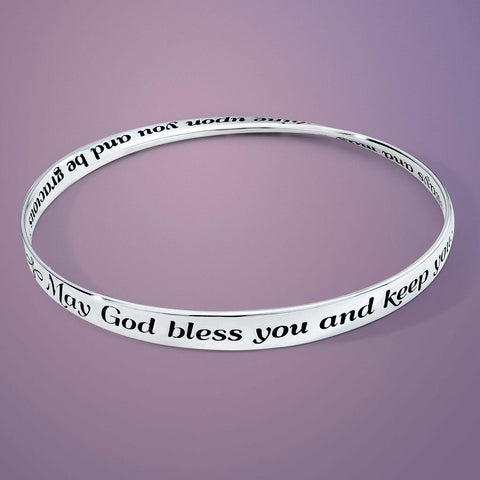 May God Bless You Keep You Bracelet Bangle Inspiration Religious STERLING SILVER - PalmTreeSky