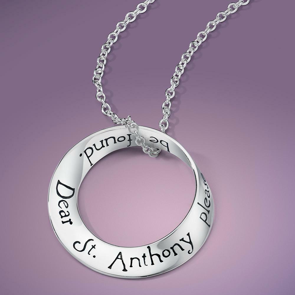 St. Anthony Prayer Necklace Engraved Religious Quote STERLING SILVER Lost Found - PalmTreeSky