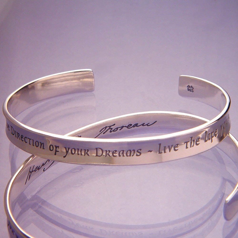 Sterling Silver Cuff Bracelet Live the Life You Imagined Inspirational Thoreau - PalmTreeSky