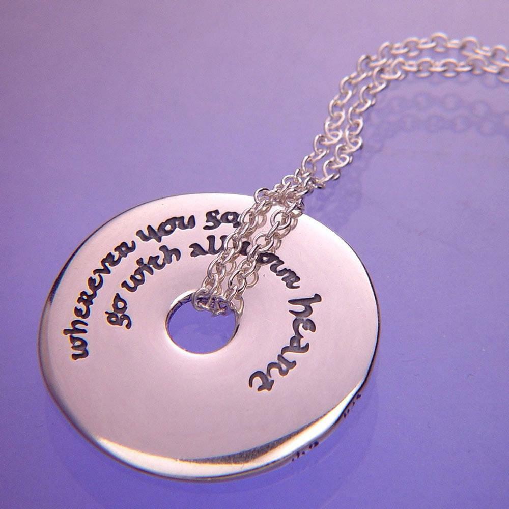 With All Your Heart Necklace Engraved Message Quote STERLING SILVER Confucius - PalmTreeSky