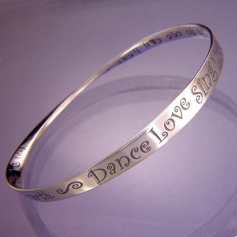 Dance Love Bracelet Bangle Inspirational Message STERLING SILVER Live Sing Watch - PalmTreeSky