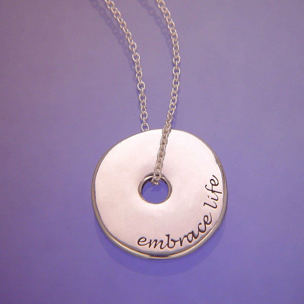 Embrace Life Necklace Engraved Inspirational 2 Sided STERLING SILVER .925 Love - PalmTreeSky