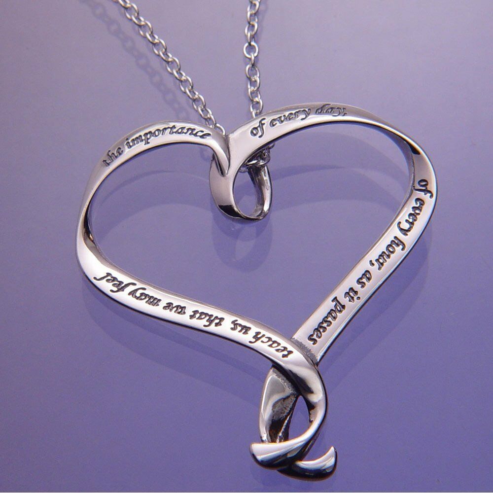 Heart Necklace Message Inspire Jane Austen Teach Us Everyday STERLING SILVER.925 - PalmTreeSky