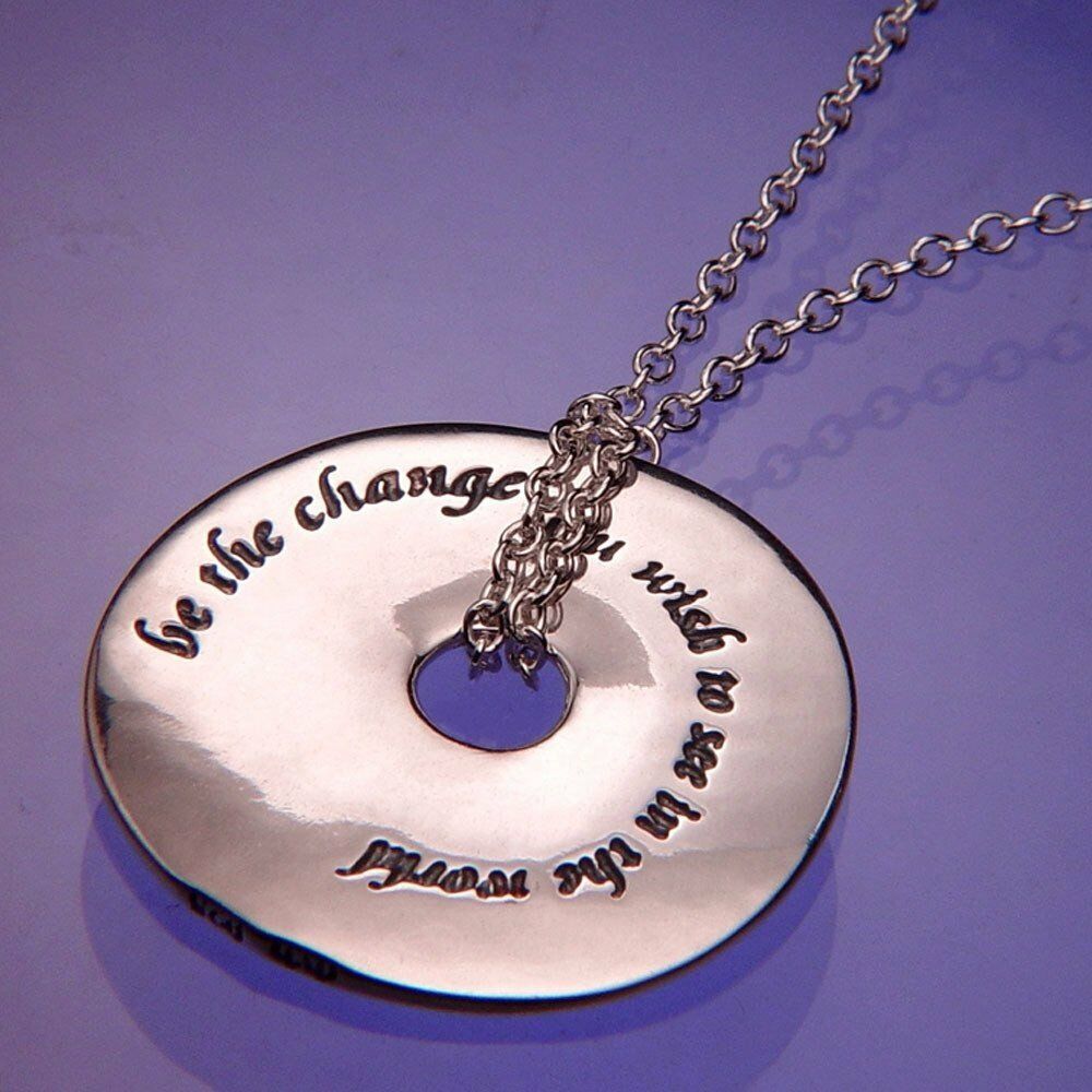 Be the Change Necklace Engraved Stamped Inscription STERLING SILVER Gift World - PalmTreeSky