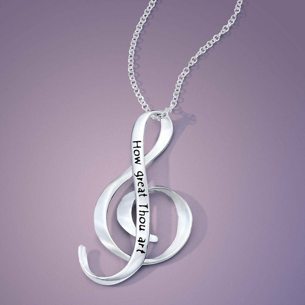 How Great Thou Art Necklace Religious STERLING SILVER Musical Note Orchestra - PalmTreeSky