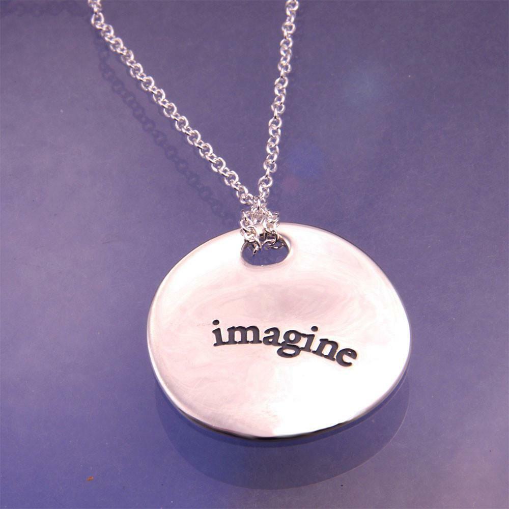 Imagine Necklace Engrave Religious STERLING SILVER Inspirational Words Love Hope - PalmTreeSky